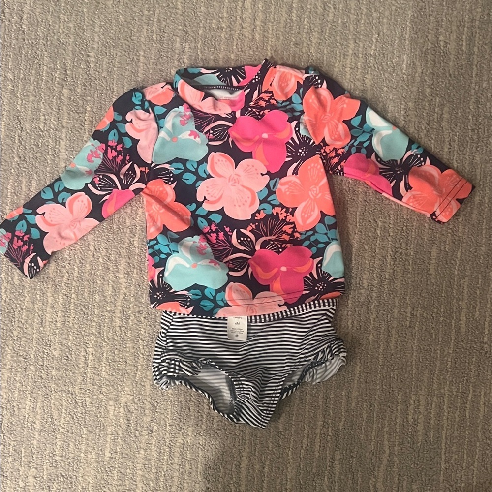 Carters Baby Girl Colorful Floral Rashguard Bathing suit set 6M Spring Summer